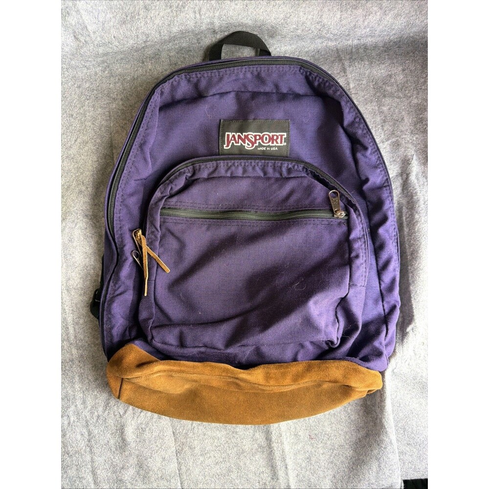 Vintage JanSport Purple Suede Leather Bottom Backpack Made USA School Daypack 94